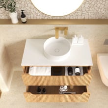 Byron Fluted 900mm Woodland Oak Wall Hung Single Vanity with Countertop